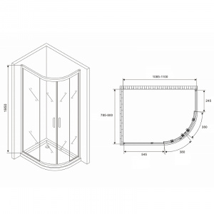 Душевой уголок Abber Schwarzer Diamant 110x80 AG01118M профиль Хром стекло матовое