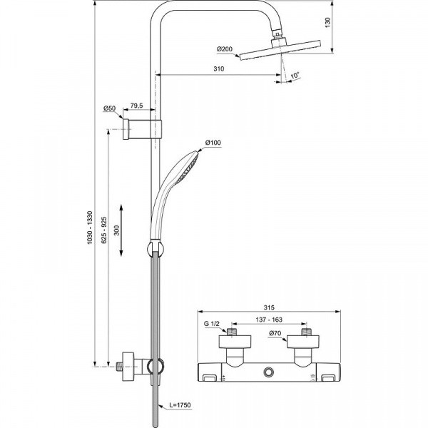 Душевая система Ideal Standard Ceratherm T25 A7546XG с термостатом Черная матовая