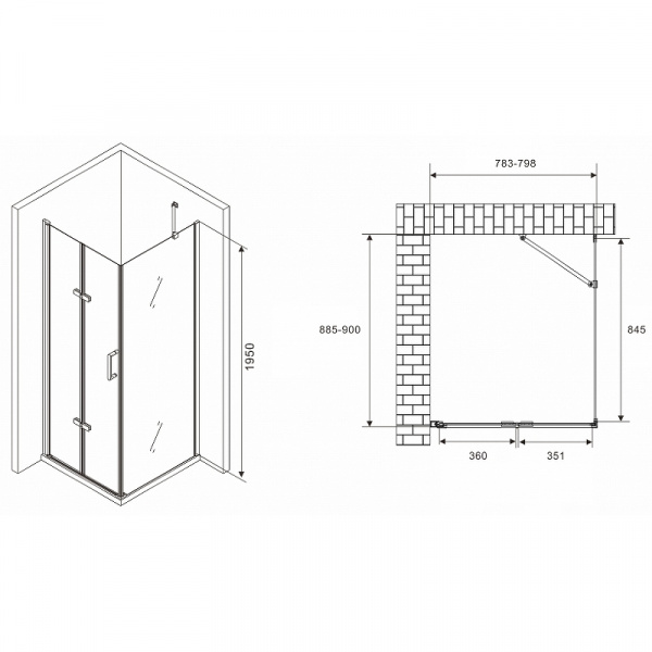 Душевой уголок Abber Zart 80x90 AG08080P-S91 профиль Хром стекло прозрачное