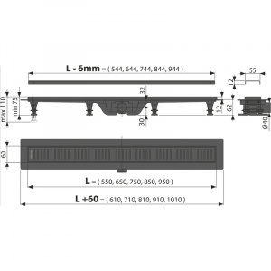 Душевой лоток Alcaplast AG101101550 (APZ10BLACK-550M) с Черной матовой решеткой
