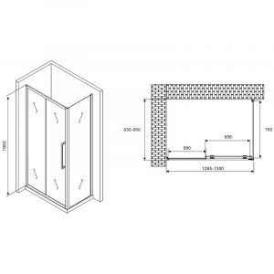 Душевой уголок Abber Schwarzer Diamant 130x85 AG30130H-S85 профиль Хром стекло прозрачное