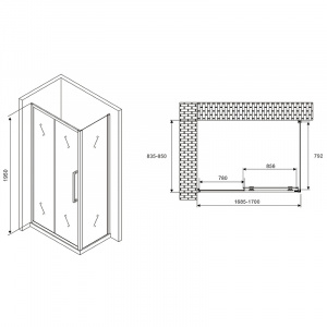 Душевой уголок Abber Schwarzer Diamant 170x85 AG30170H-S85 профиль Хром стекло прозрачное