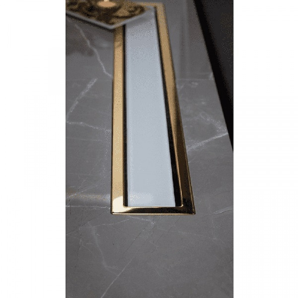 Душевой лоток Pestan Confluo Premium Line 750 White Glass Gold 13100123 с решеткой Белый глянцевый Золото глянцевое
