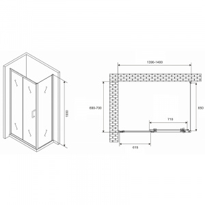 Душевой уголок Abber Schwarzer Diamant 140x70 AG301405-S705 профиль Хром стекло прозрачное