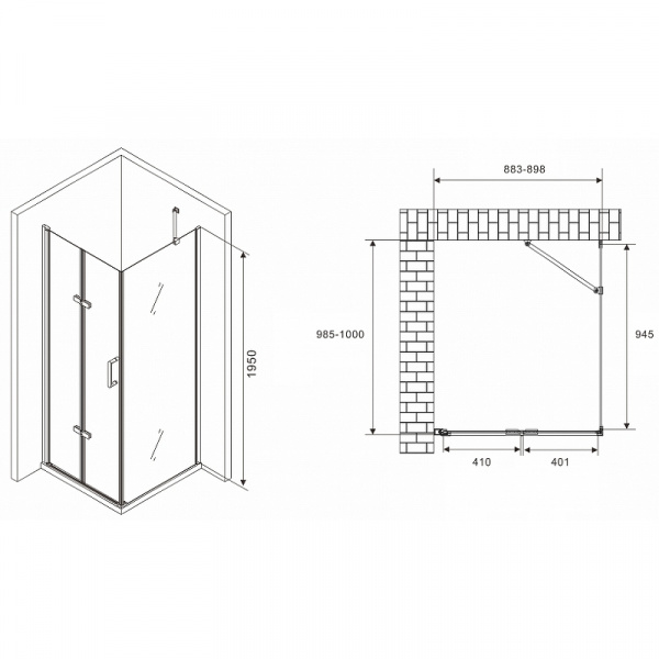 Душевой уголок Abber Zart 90x100 AG08090P-S101 профиль Хром стекло прозрачное