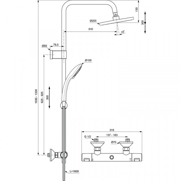 Душевая система Ideal Standard Ceratherm T25 A7701AA с термостатом Хром