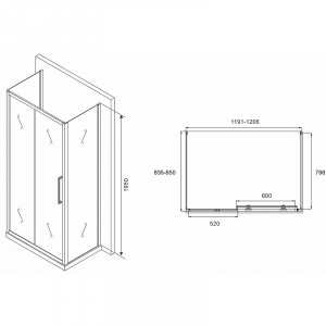 Душевой уголок Abber Schwarzer Diamant 120x85 AG30120MH-S85M-S85M профиль Хром стекло матовое