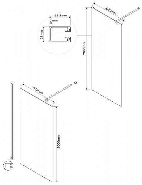 Душевая перегородка Vincea Walk-In 100 VSW-1H100CLG профиль Золото матовое стекло прозрачное