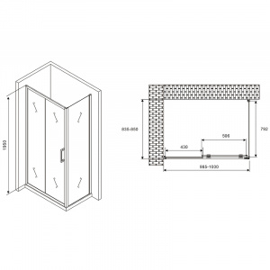 Душевой уголок Abber Schwarzer Diamant 100x85 AG30100B-S85B профиль Черный стекло прозрачное