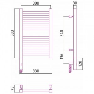 Полотенцесушитель электрический 500х300 МЭМ левый Сунержа Модус 3.0 00-5700-5030