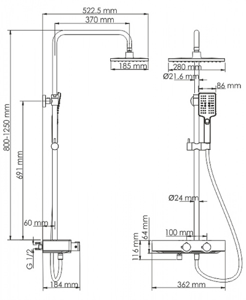 Душевая система WasserKRAFT Thermo A11301 с термостатом Хром Белая