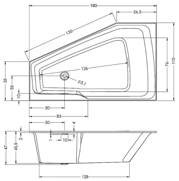 Акриловая ванна Riho Rething Space 180х110 R B115001005 (BR1800500000000) без гидромассажа