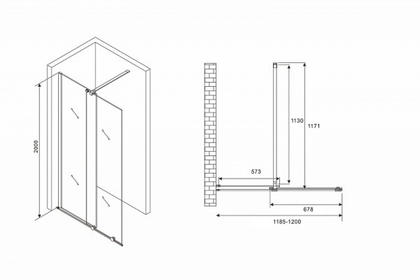 Душевая перегородка Abber Komfort 120 AG09120 профиль Хром стекло прозрачное