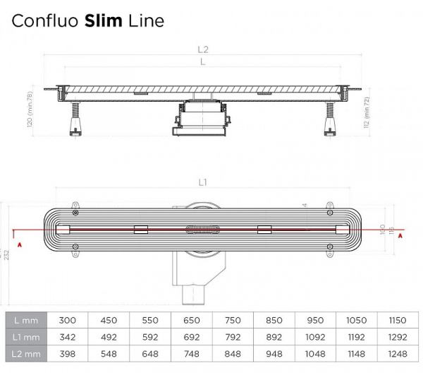 Душевой лоток Pestan Confluo Slim Line 950+ 13000303 с решеткой Хром матовый