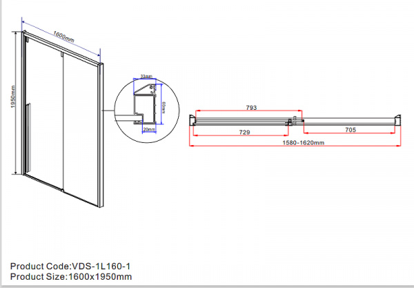 Душевая дверь Vincea Lugano 160 VDS-1L160CL-1 профиль Хром стекло прозрачное