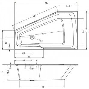Акриловая ванна L Riho Rething Space (180 x 110) заполнение через перелив B116006005