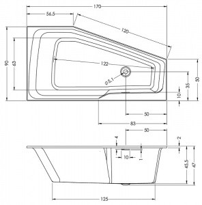 Акриловая ванна Riho Rething Space (170 x 90) заполнение через перелив B113006005