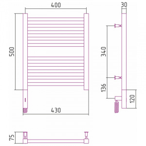 Полотенцесушитель электрический 500х400 МЭМ левый Сунержа Модус 3.0 00-5700-5040