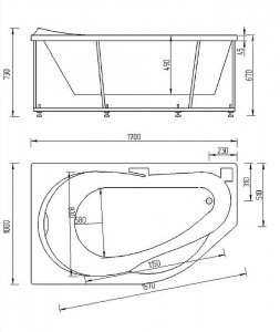 Акриловая ванна Aquatek Таурус 170х100 R TAR170-0000129 без гидромассажа с фронтальной панелью с каркасом (разборный) со слив-переливом