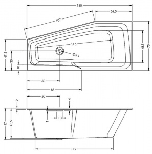 Акриловая ванна Riho Rething Space 160х75 R B111001005 (BR1300500000000) без гидромассажа