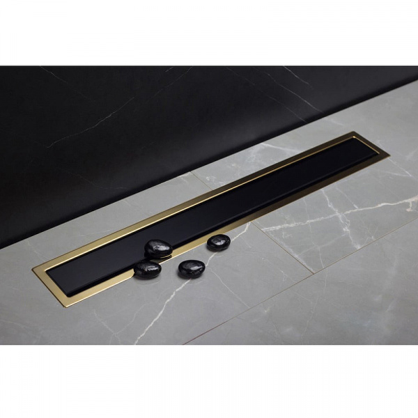 Душевой лоток Pestan Confluo Premium Line 750 Black Glass Gold 13100117 с решеткой Черный глянцевый Золото глянцевое