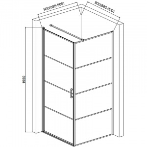 Душевой уголок AQUAme 90x90 L AQM5215-LH-9 профиль Черный матовый стекло прозрачное