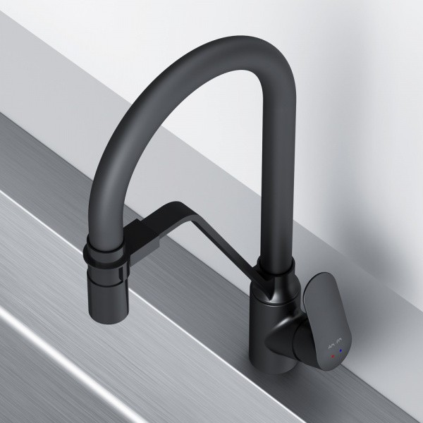 F8007822 Like, смеситель для кухни с каналом для питьевой воды и гибким изливом, черный, шт.