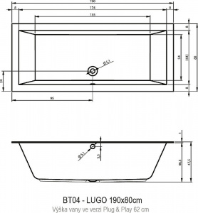 Акриловая ванна Riho Lugo 190х80 R B135014005 (BD6700500000000) без гидромассажа