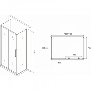 Душевой уголок 140х85 см Abber Schwarzer Diamant AG30140BH-S85B-S85B прозрачное