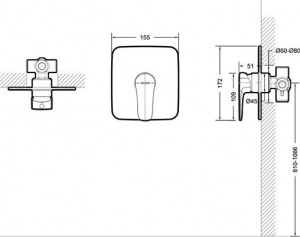 Набор смеситель для ванны и душа BRAVAT встраиваемый (F817CP-SET)