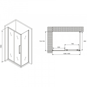 Душевой уголок Abber Schwarzer Diamant 140x75 AG30140H-S75 профиль Хром стекло прозрачное