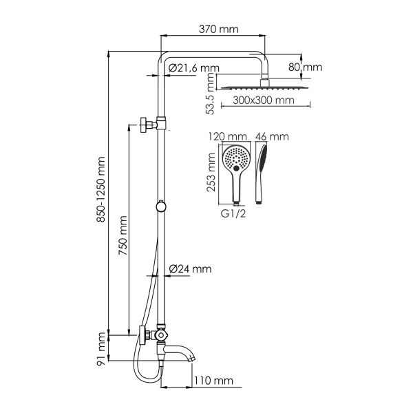 Душевая система WasserKRAFT A188.163.155.WM Thermo