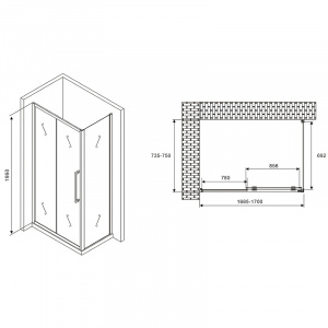 Душевой уголок Abber Schwarzer Diamant 170x75 AG30170H-S75 профиль Хром стекло прозрачное