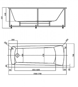 Акриловая ванна Aquatek Либра New 170x70 LIB170N-0000001 без гидромассажа с фронтальной панелью с каркасом (вклеенный) со слив-переливом (слева)