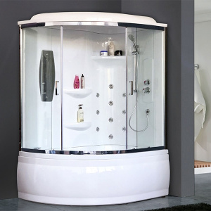 Душевой бокс Royal Bath ALP 150x100 RB150ALP-T-CH-R с гидромассажем стекло прозрачное задние стенки Белые
