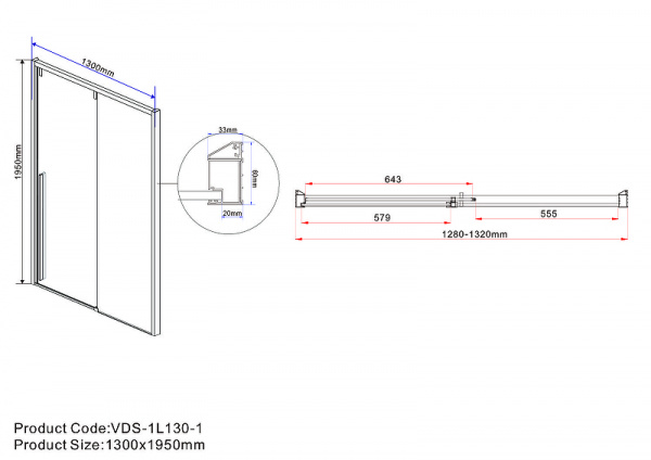 Душевая дверь Vincea Lugano 130 VDS-1L130CLB-1 профиль Черный стекло прозрачное