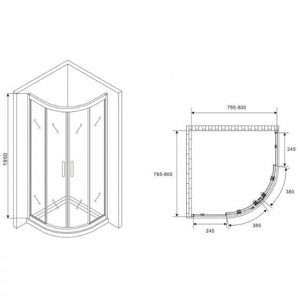 Душевой уголок Abber Schwarzer Diamant 80x80 AG01080 профиль Хром стекло прозрачное