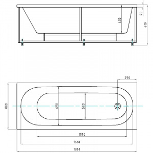 Акриловая ванна Aquatek Оберон 180х80 OBR180-0000003 без гидромассажа с фронтальной панелью с каркасом (разборный) со слив-переливом (слева)