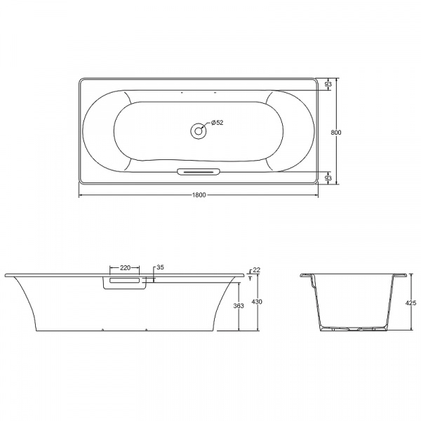 Чугунная ванна Jacob Delafon Volute 180x80 E6D900-0 с антискользящим покрытием