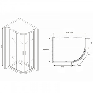 Душевой уголок Abber Schwarzer Diamant 110x90 AG01119M профиль Хром стекло матовое