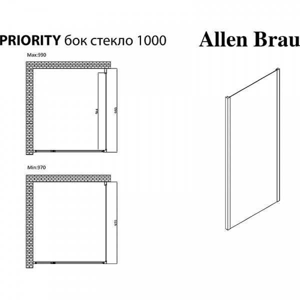 Душевая стенка Allen Brau Priority 100 3.31019.00 профиль Хром стекло прозрачное