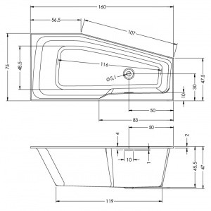 Акриловая ванна Riho Rething Space правосторонняя (160 x 75) заполнение через перелив B111006005