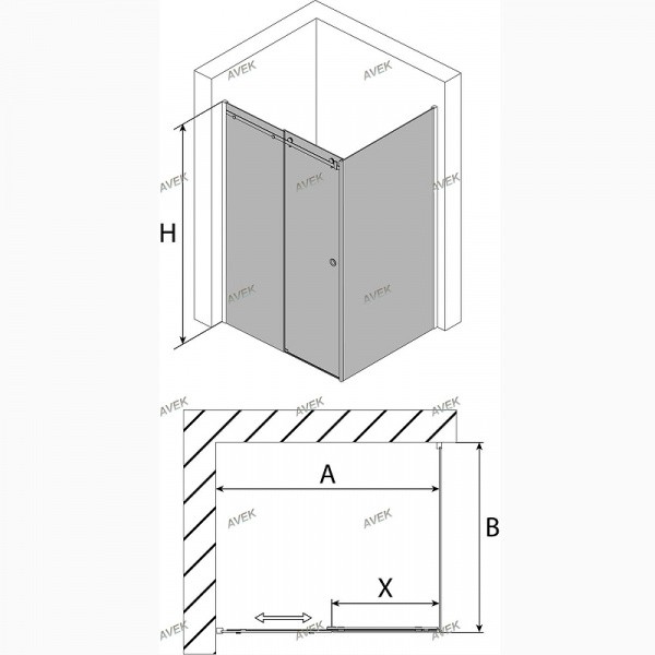 Душевой уголок Avek Gold 100х80 10436 профиль Хром стекло прозрачное