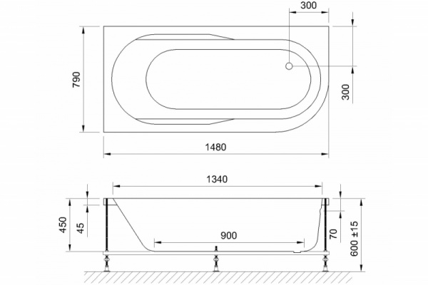 Акриловая ванна Royal Bath Azur De Luxe 150x80 RB614201DL-L с гидромассажем