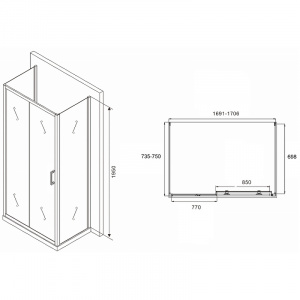 Душевой уголок Abber Schwarzer Diamant 170x75 AG30170B-S75B-S75B профиль Черный стекло прозрачное