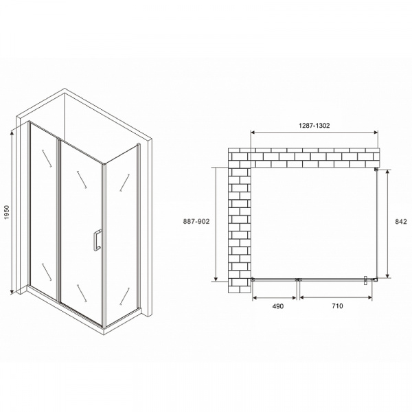 Душевой уголок Abber Sonnenstrand 130х90 AG04130S-S90 профиль Хром стекло прозрачное