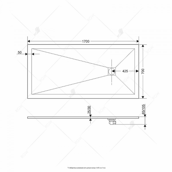 Душевой поддон из искусственного камня RGW Stone Tray ST-W 170х70 16152717-01 Белый