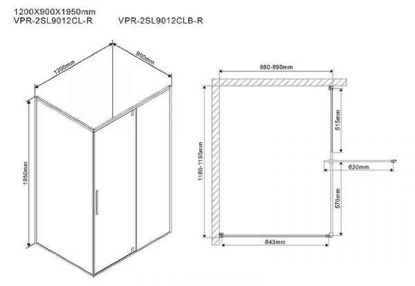 Душевой уголок Vincea Slim 120х90 VPR-2SL9012CL-R профиль Хром стекло прозрачное