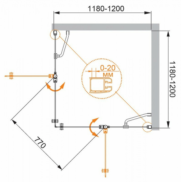 Душевой уголок Cezares Elena 120x120 ELENA-W-A-22-120-C-Cr профиль Хром стекло прозрачное