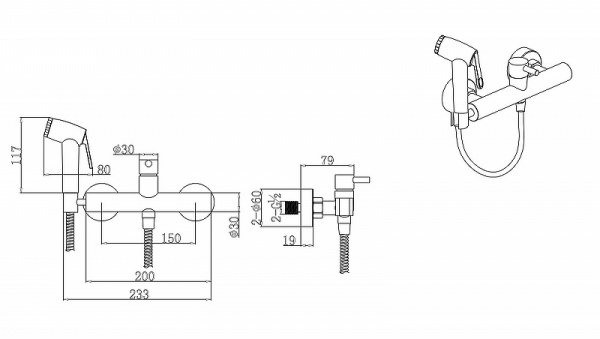 Гигиенический душ со смесителем Bravat D9141BW-RUS Черный